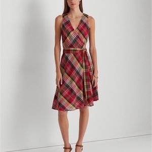 NWT Lauren Ralph Lauren Women’s Sleeveless Plaid Crinkle Cotton Dress Size 8